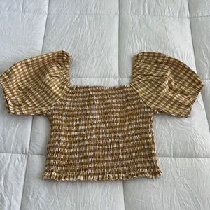 yellow and white top